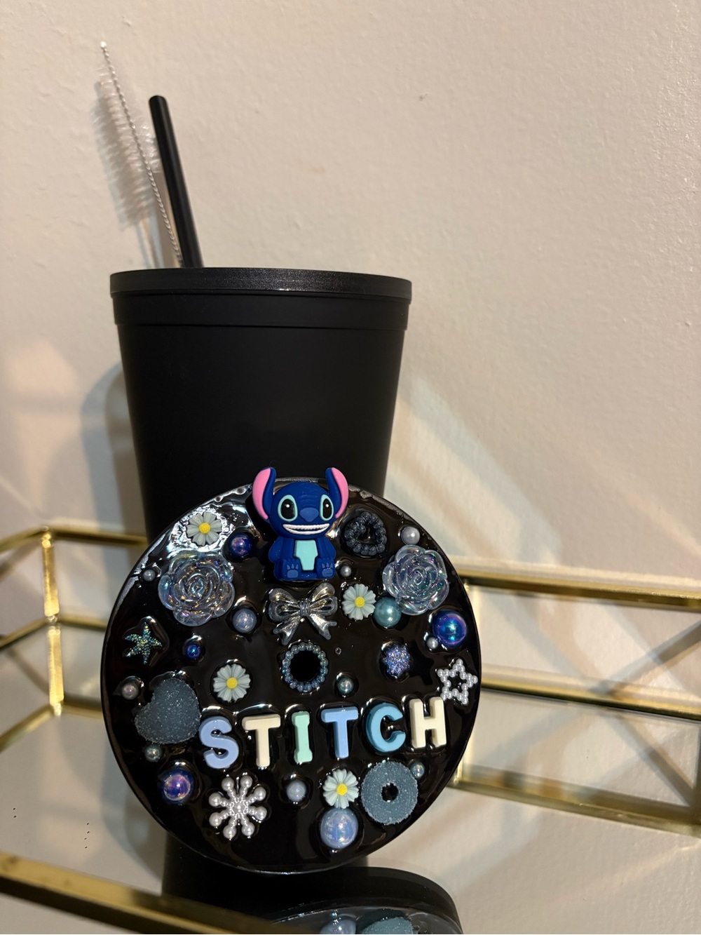 Black 'Stitch' Decorative Cup Lid Accent